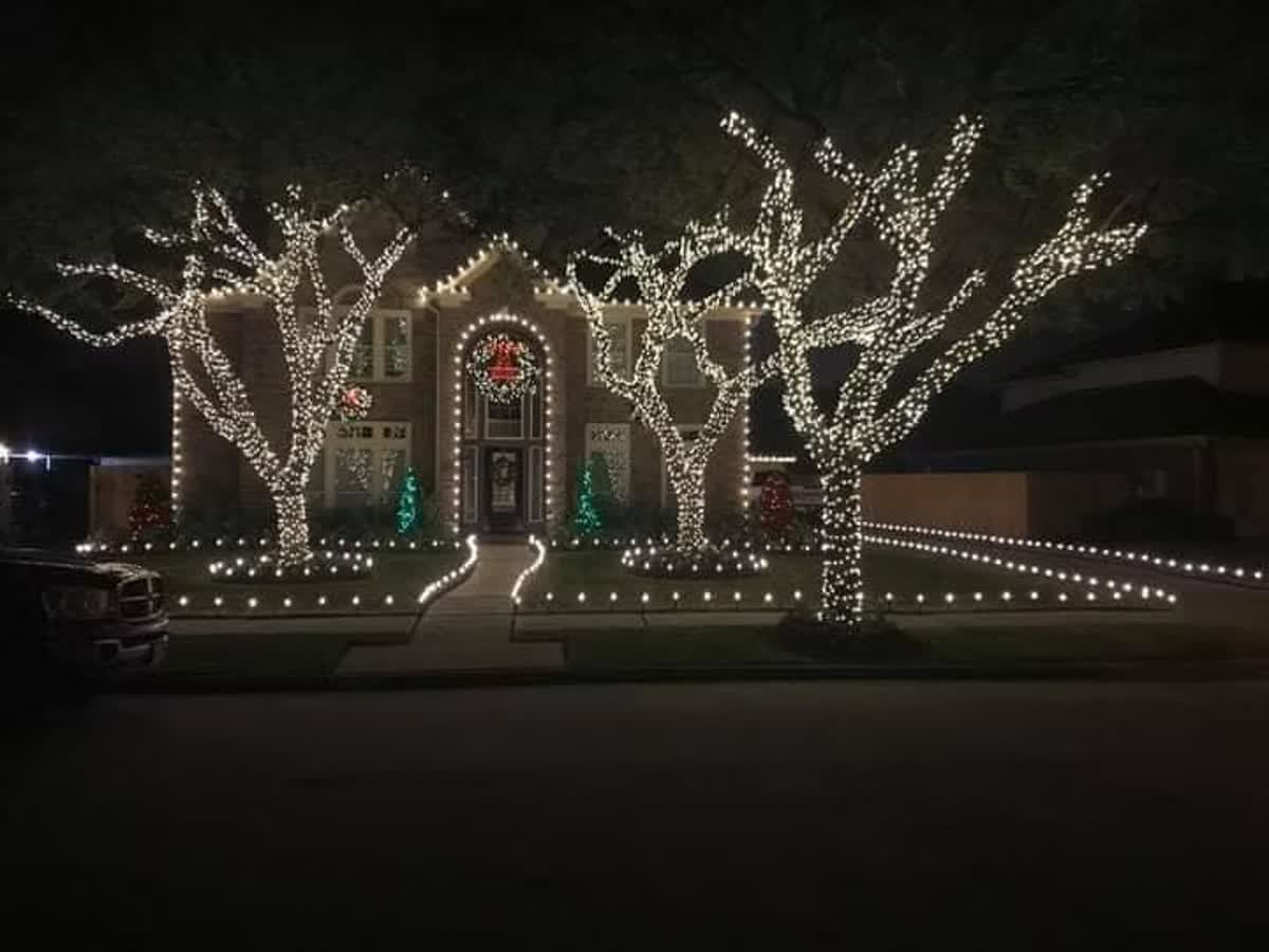 Commercial storefront display with holiday lighting